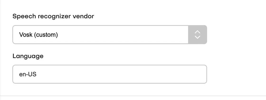 Selecting Vosk as the speech-to-text vendor on a jambonz application