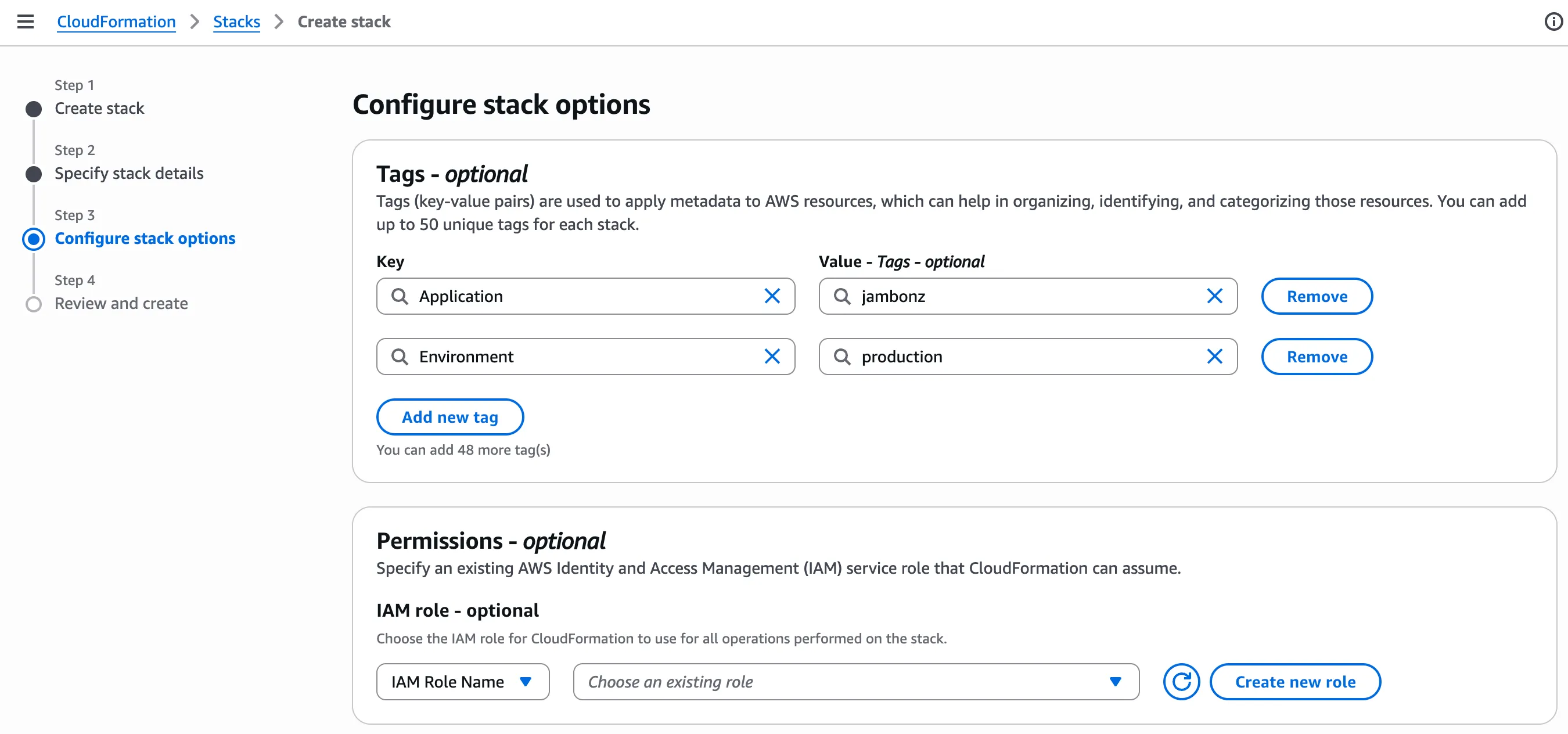 Adding tags to the stack