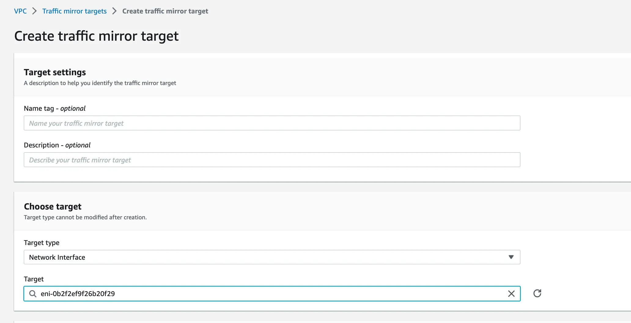 Creating a mirror target pointing at the voipmonitor network interface