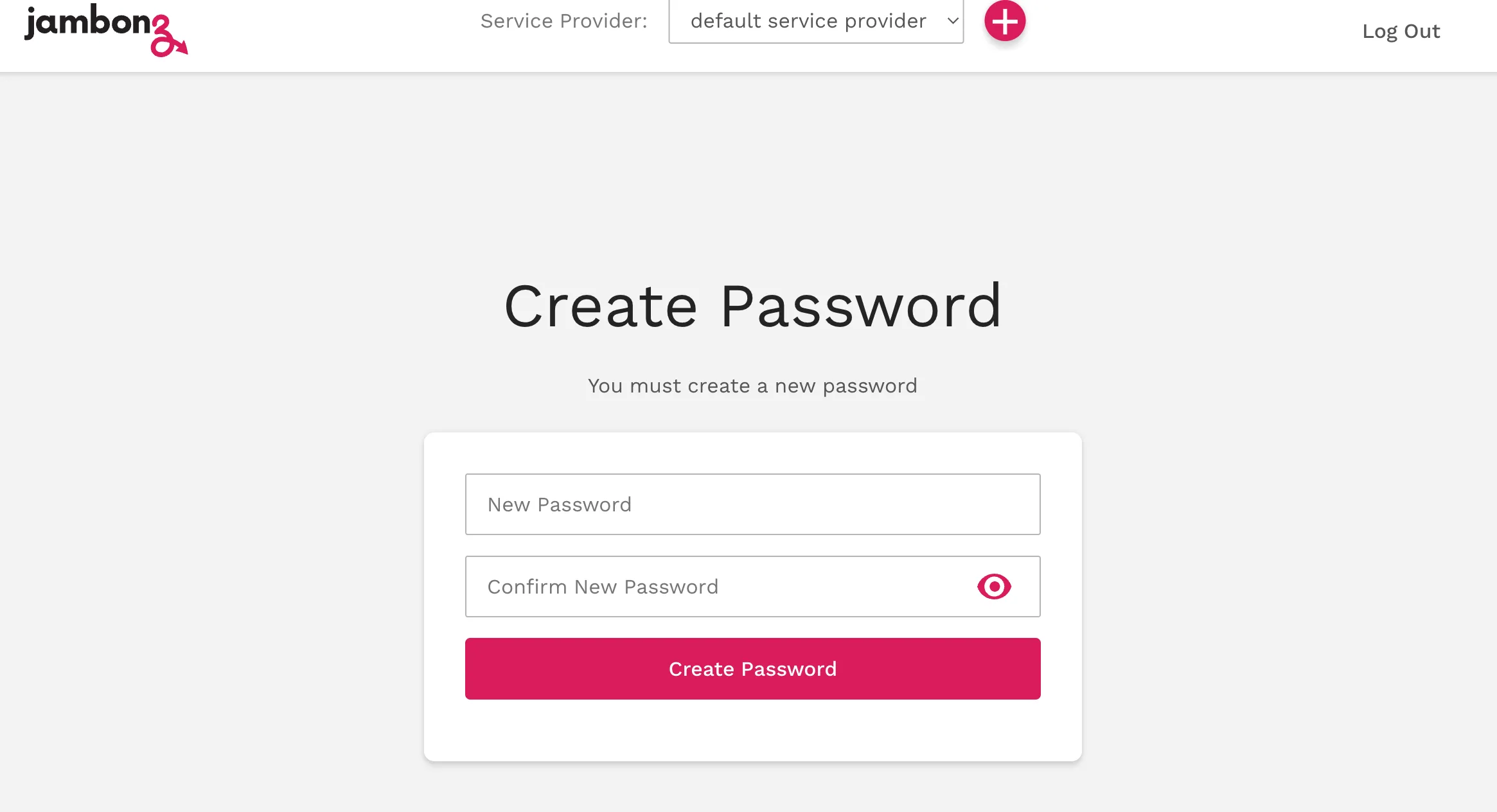 The Create Password screen shown on first login