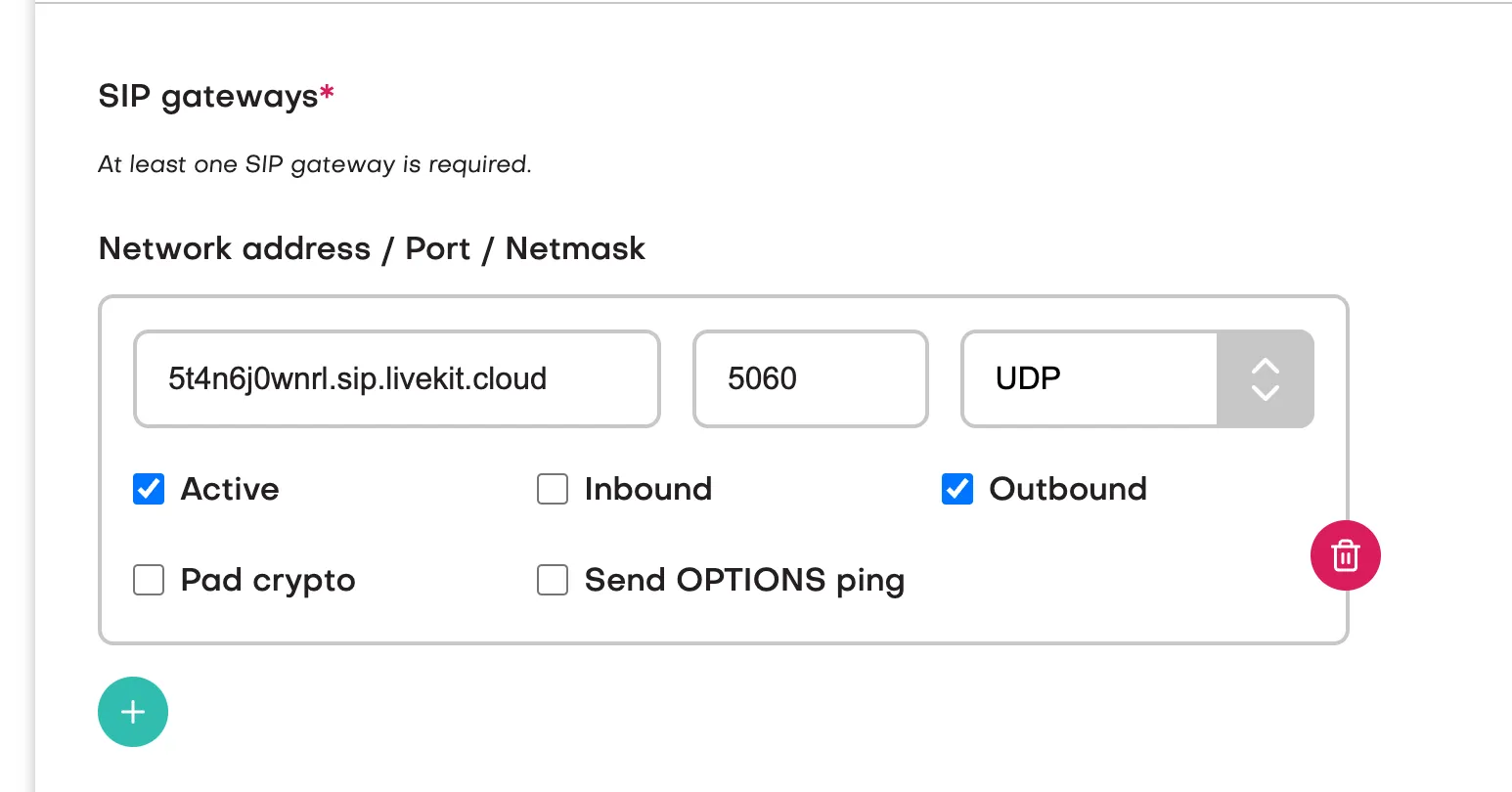 The Retell carrier in jambonz with a single outbound SIP gateway
