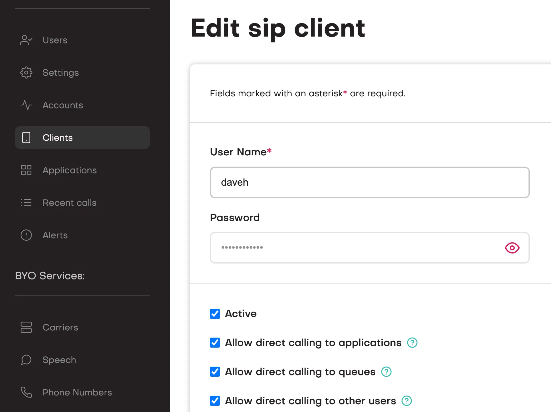 Adding a SIP client credential in the jambonz portal
